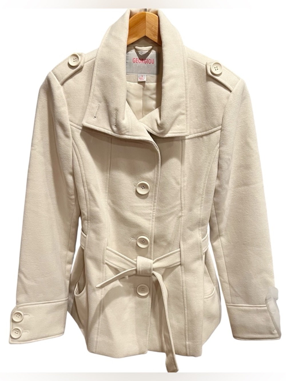 Georgiou Vintage Belted Peacoat Cream Size Small